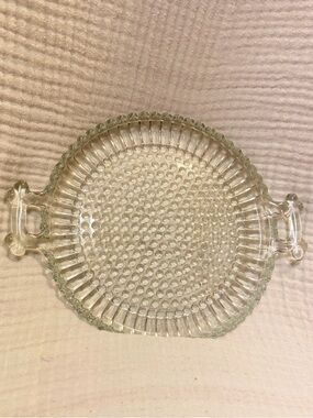 Vintage Jeannette Glass National Pattern 8" Handled Serving Tray Hobnail&Fluted